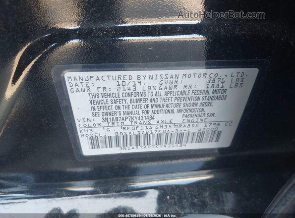3N1AB7AP7KY431434 2019 NISSAN SENTRA Black Vista del compartimento del motor