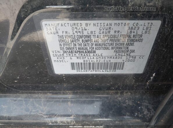 3N1AB7AP8HL636038 2017 NISSAN SENTRA Black Vista del compartimento del motor