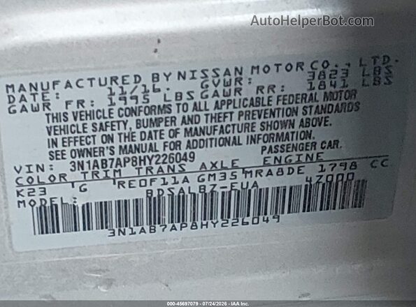 3N1AB7AP8HY226049 2017 NISSAN SENTRA Silver Widok komory silnika