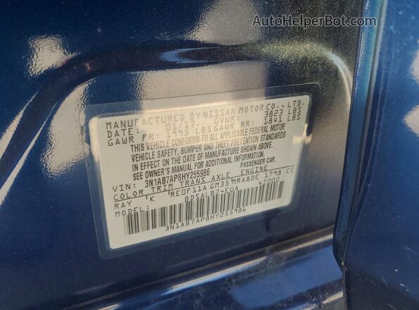 3N1AB7AP8HY255986 2017 NISSAN SENTRA Blue Widok naklejki z numerem VIN