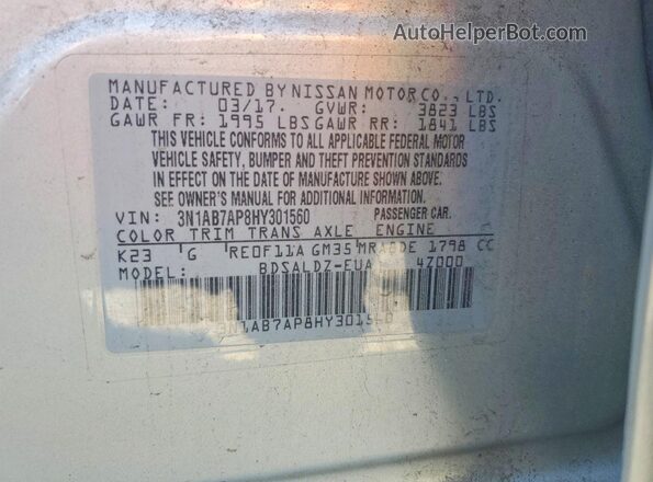3N1AB7AP8HY301560 2017 NISSAN SENTRA Silver Вид підкапотного простору