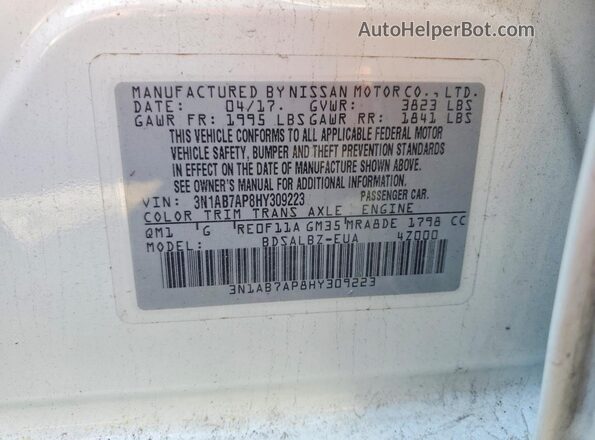 3N1AB7AP8HY309223 2017 NISSAN SENTRA White Вид підкапотного простору