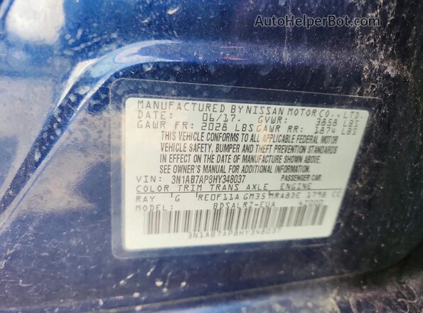 3N1AB7AP8HY348037 2017 NISSAN SENTRA Blue Widok komory silnika