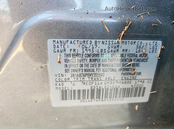 3N1AB7AP8HY355540 2017 NISSAN SENTRA Gray ძრავის განყოფილების ხედი
