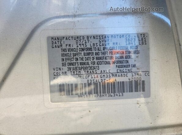 3N1AB7AP8HY363413 2017 NISSAN SENTRA Silver ძრავის განყოფილების ხედი