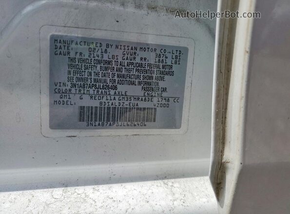 3N1AB7AP8JL626406 2018 NISSAN SENTRA White Вид підкапотного простору