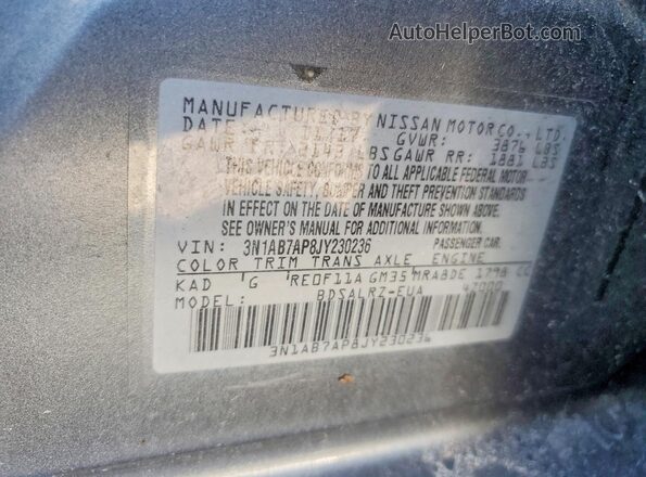 3N1AB7AP8JY230236 2018 NISSAN SENTRA Серый Вид подкапотного пространства