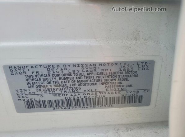 3N1AB7AP8JY272406 2018 NISSAN SENTRA White Engine compartment view