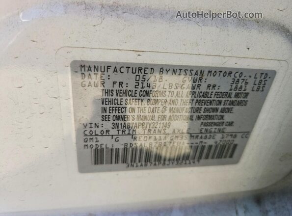 3N1AB7AP8JY321149 2018 NISSAN SENTRA Белый Вид подкапотного пространства