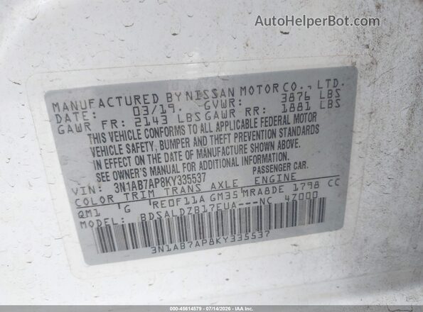 3N1AB7AP8KY335537 2019 NISSAN SENTRA White Vista del compartimento del motor