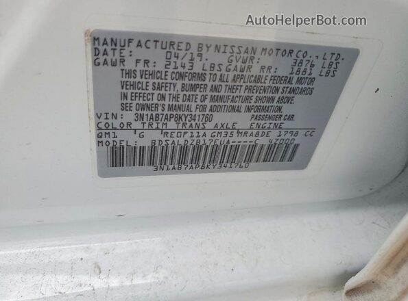 3N1AB7AP8KY341760 2019 NISSAN SENTRA White Vista del compartimento del motor