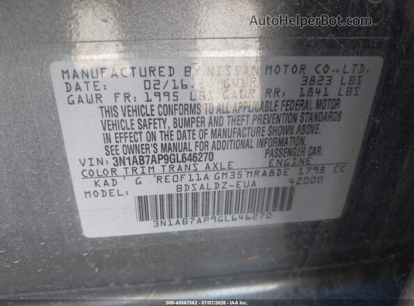 3N1AB7AP9GL646270 2016 NISSAN SENTRA Gray ძრავის განყოფილების ხედი