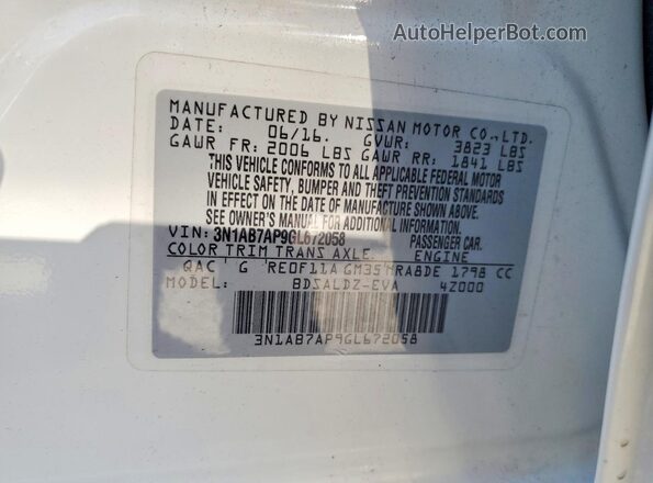3N1AB7AP9GL672058 2016 NISSAN SENTRA White Engine compartment view