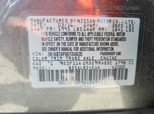 3N1AB7AP9GY249435 2016 NISSAN SENTRA Gray Engine compartment view