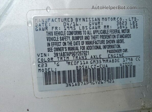 3N1AB7AP9GY267921 2016 NISSAN SENTRA Серебряный Вид подкапотного пространства