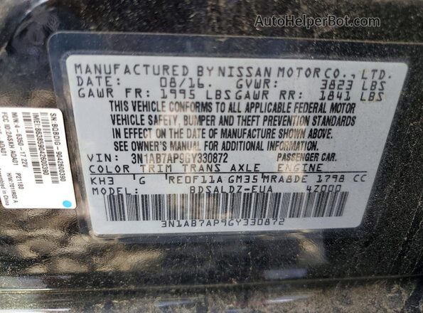 3N1AB7AP9GY330872 2016 NISSAN SENTRA Black Vista del compartimento del motor