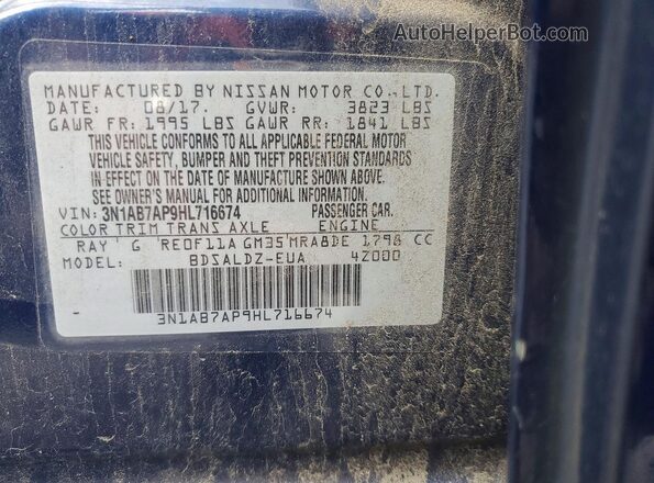 3N1AB7AP9HL716674 2017 NISSAN SENTRA Blue Vista del compartimento del motor
