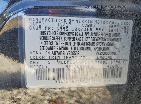 3N1AB7AP9HY256502 2017 NISSAN SENTRA Black Вид підкапотного простору