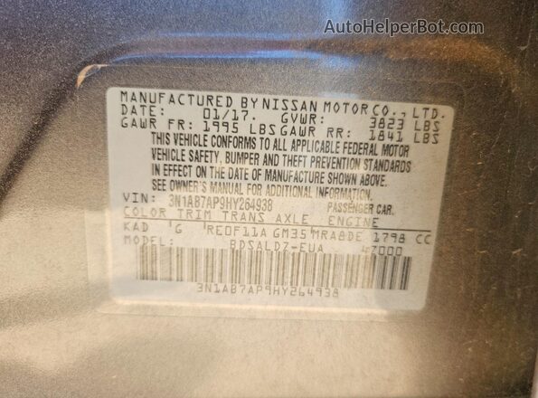 3N1AB7AP9HY264938 2017 NISSAN SENTRA Silver ძრავის განყოფილების ხედი