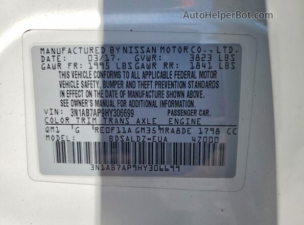 3N1AB7AP9HY306699 2017 NISSAN SENTRA Белый Вид подкапотного пространства
