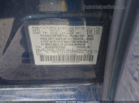 3N1AB7AP9HY320487 2017 NISSAN SENTRA Dark Blue Engine compartment view