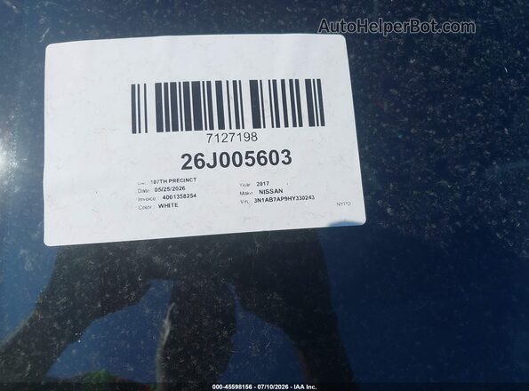 3N1AB7AP9HY330243 2017 NISSAN SENTRA White Vista del cuadro de instrumentos