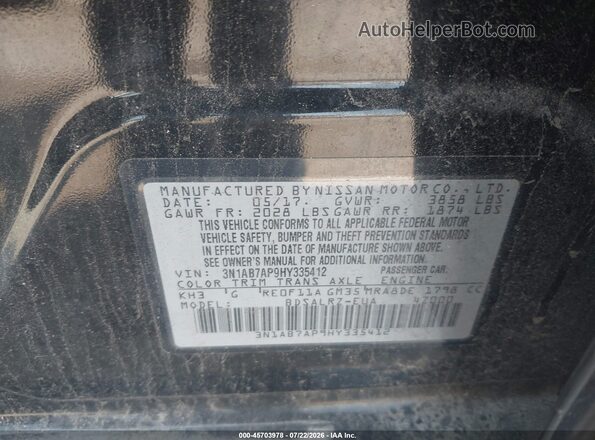 3N1AB7AP9HY335412 2017 NISSAN SENTRA Черный Вид подкапотного пространства