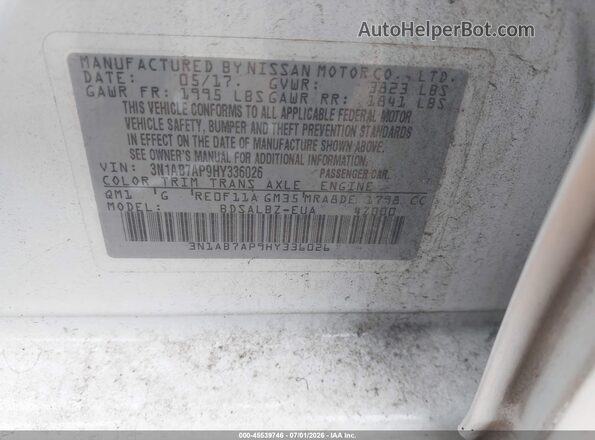 3N1AB7AP9HY336026 2017 NISSAN SENTRA White Vista del compartimento del motor