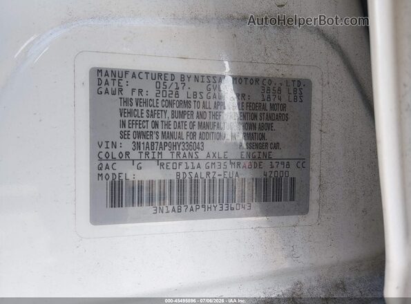 3N1AB7AP9HY336043 2017 NISSAN SENTRA White Widok komory silnika
