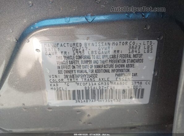 3N1AB7AP9HY354932 2017 NISSAN SENTRA Gray Շարժիչի բաժամունքի տեսք