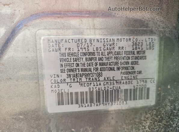 3N1AB7AP9HY371083 2017 NISSAN SENTRA Gray ძრავის განყოფილების ხედი