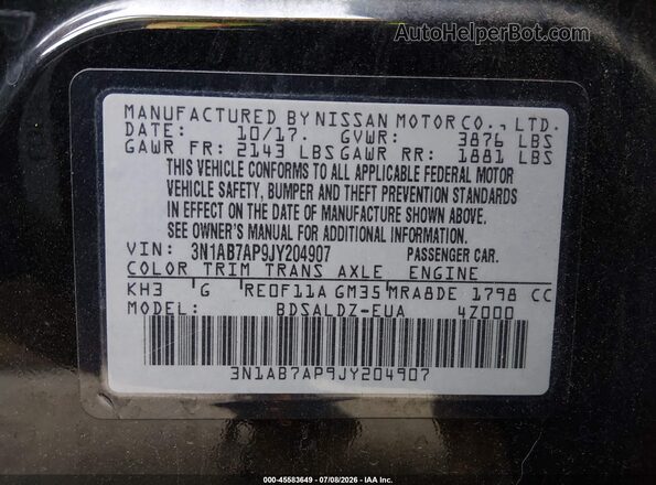 3N1AB7AP9JY204907 2018 NISSAN SENTRA Black Vista del compartimento del motor
