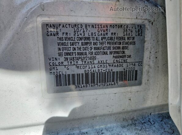 3N1AB7AP9JY214689 2018 NISSAN SENTRA Белый Вид подкапотного пространства