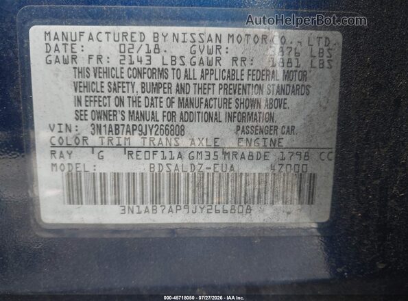3N1AB7AP9JY266808 2018 NISSAN SENTRA Blue Engine compartment view