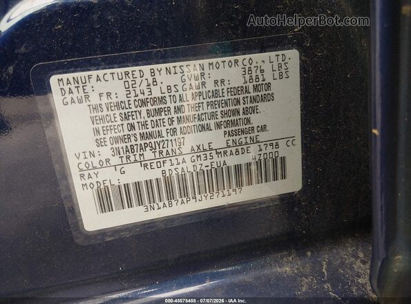 3N1AB7AP9JY271197 2018 NISSAN SENTRA Blue Вид підкапотного простору