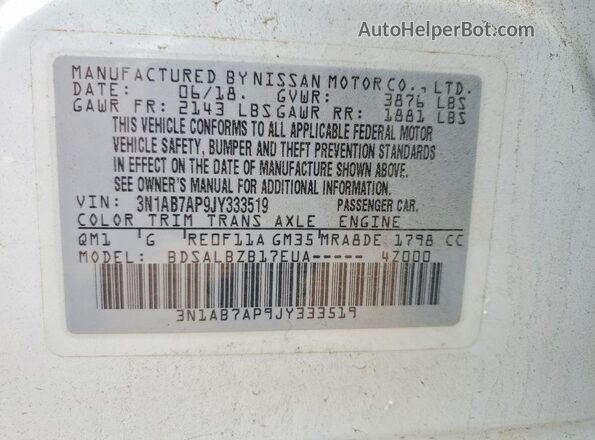 3N1AB7AP9JY333519 2018 NISSAN SENTRA White Engine compartment view