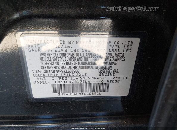 3N1AB7AP9KL608966 2019 NISSAN SENTRA Black Vista del compartimento del motor