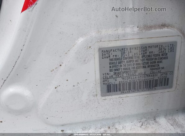 3N1AB7AP9KY217397 2019 NISSAN SENTRA White Vista del compartimento del motor