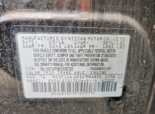 3N1AB7AP9KY229792 2019 NISSAN SENTRA Black Вид підкапотного простору