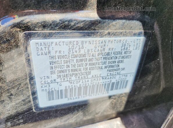3N1AB7AP9KY247838 2019 NISSAN SENTRA Черный Вид наклейки с VIN-кодом