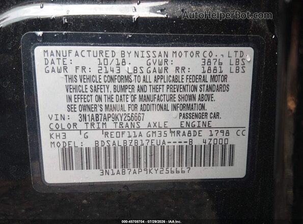 3N1AB7AP9KY256667 2019 NISSAN SENTRA Black Vista del compartimento del motor