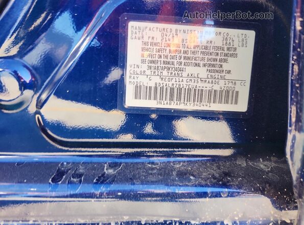3N1AB7AP9KY340441 2019 NISSAN SENTRA Blue VIN sticker view