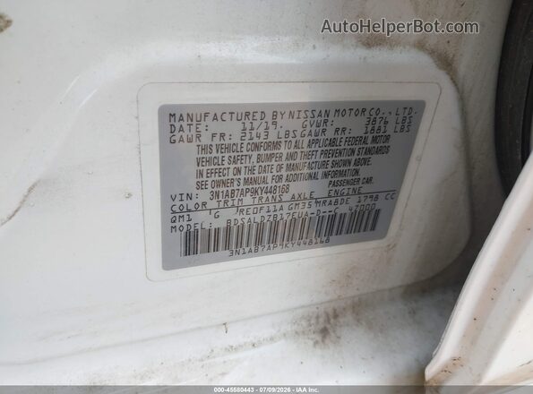 3N1AB7AP9KY448168 2019 NISSAN SENTRA White Շարժիչի բաժամունքի տեսք
