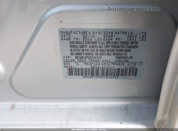 3N1AB7APXGY241912 2016 NISSAN SENTRA Silver Շարժիչի բաժամունքի տեսք