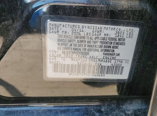 3N1AB7APXGY260685 2016 NISSAN SENTRA Black ძრავის განყოფილების ხედი