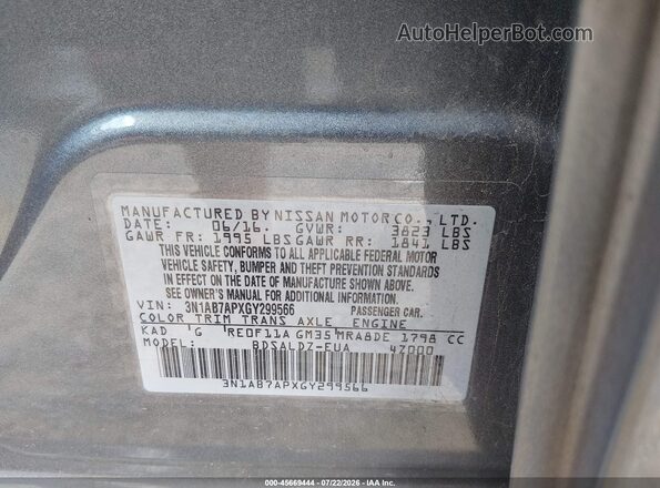 3N1AB7APXGY299566 2016 NISSAN SENTRA Gray Շարժիչի բաժամունքի տեսք
