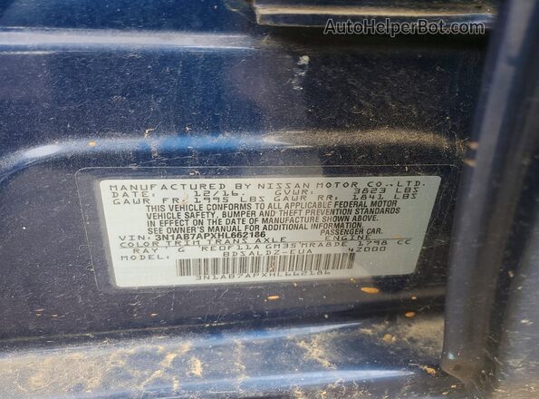 3N1AB7APXHL662186 2017 NISSAN SENTRA Blue Widok komory silnika