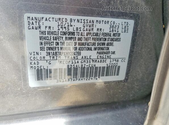 3N1AB7APXHY224769 2017 NISSAN SENTRA Charcoal Engine compartment view