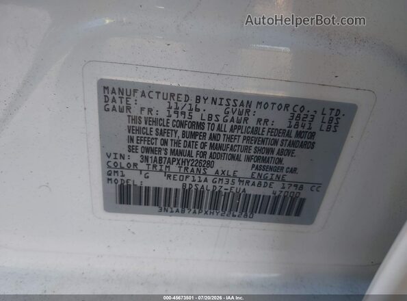 3N1AB7APXHY226280 2017 NISSAN SENTRA White Vista del compartimento del motor