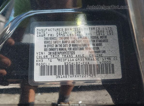 3N1AB7APXHY227929 2017 NISSAN SENTRA Black Vista del compartimento del motor